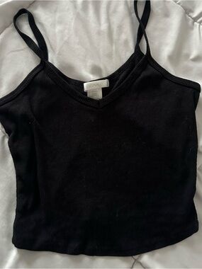 Bozzolo Black Ribbed V-Neck Spaghetti Strap Camisole